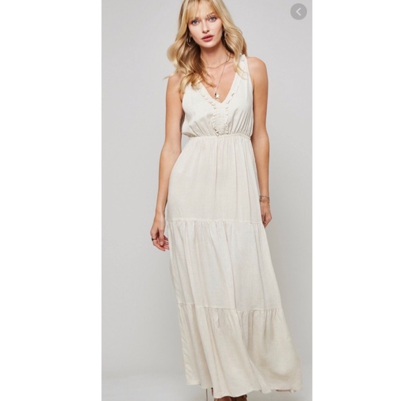 ECRU BOHO CROSSED BACK STRAP MAXI DRESS - Picture 4 of 7